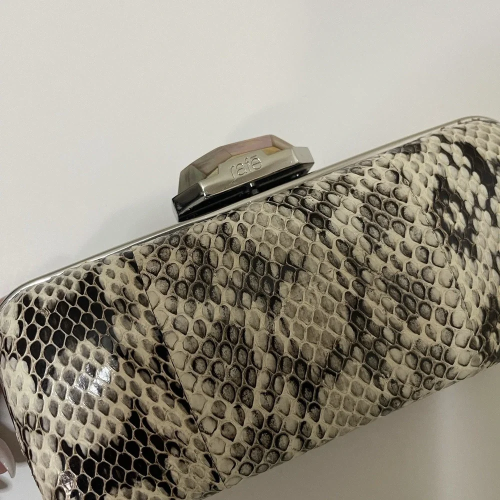 RAFE Snake Skin Clutch evening shoulder purse Demi Python white black combo